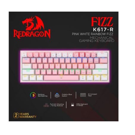 Keyboard gaming redragon mechanical wired usb type-c 60% 61 keys tkl Fizz rainbow k617r k617-r k617