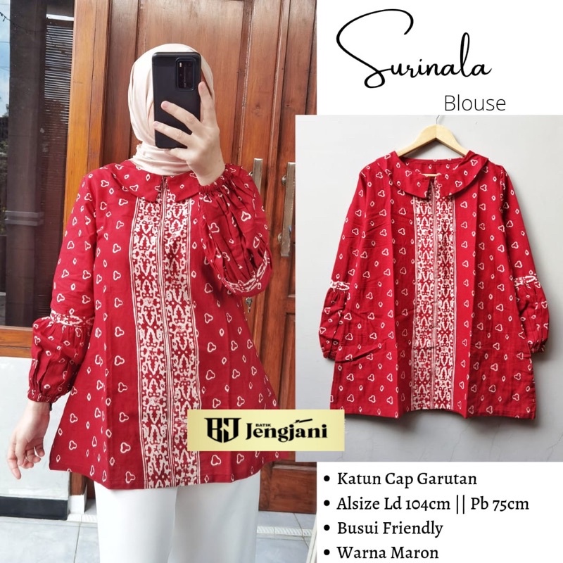 Blouse Batik Lengan Panjang Anjani | Blus kerja | Batik Kerja Wanita Warna Nude Coklat Susu Pastel