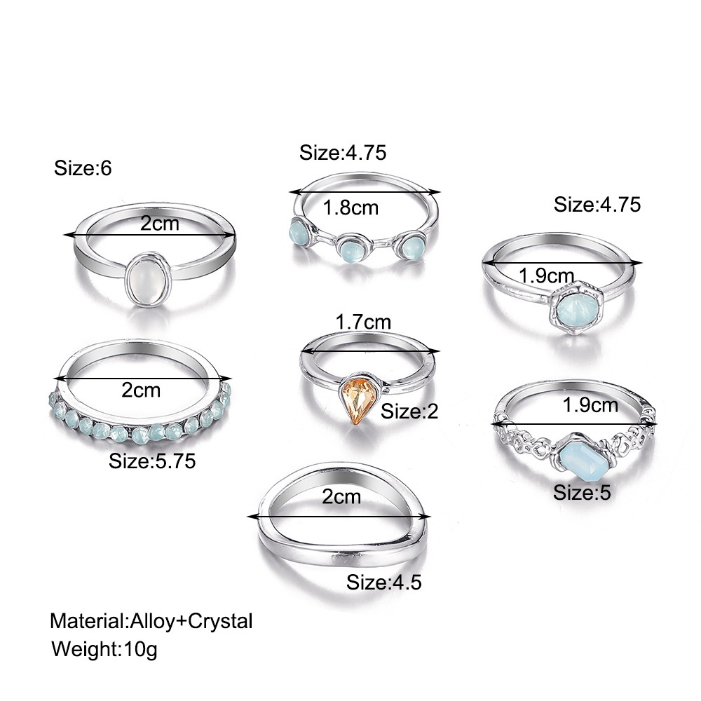 7pcs / Set Cincin Berlian Imitasi Bentuk Tetesan Air Gaya Simple Untuk Aksesoris Perhiasan