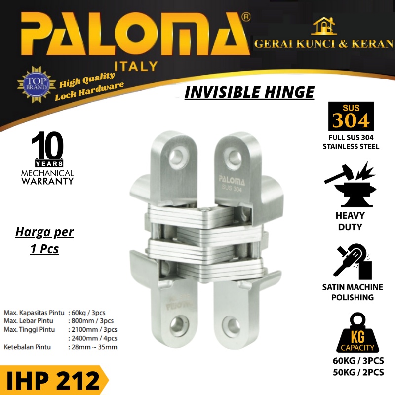 PALOMA IHP 212 INVISIBLE HINGE ENGSEL TANAM P50 STAINLESS STEEL