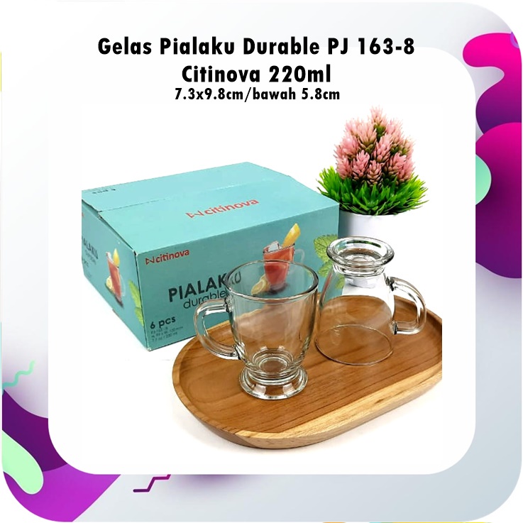 [6pcs] UTL044D Gelas Kopi Gagang Pialaku Durable PJ 163-8 Citinova 220ml