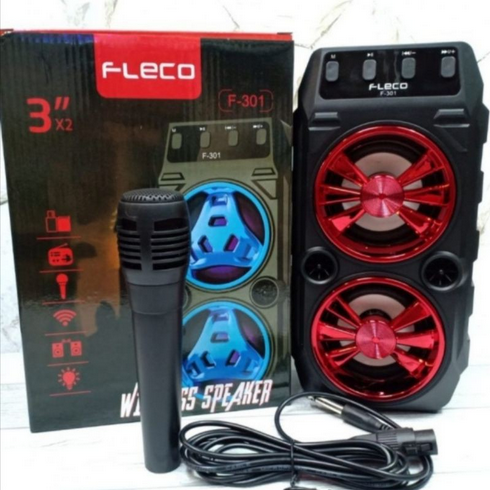 Speaker Fleco Super Bass F-301 Bluetooth Wireless Speaker + Mic - SPEKER KARAOKE