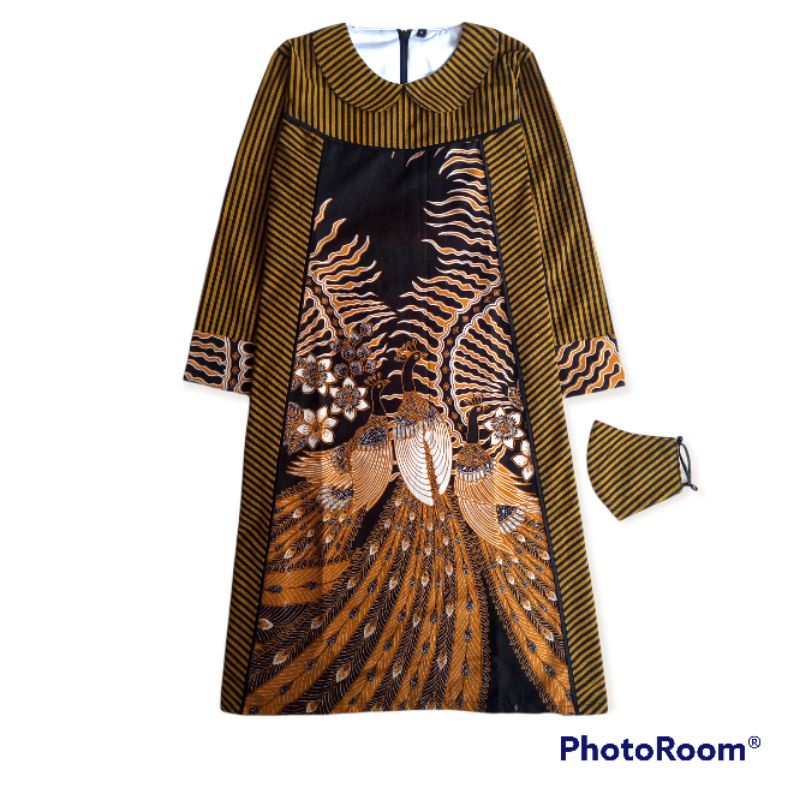 Tunik Dress Batik Asli Solo Kombinasi Kain Lurik Cocok Untuk Sragaman Kantor n Keluarga HighQuality