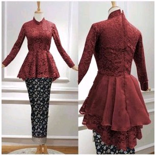 Setelan Atasan Kebaya Modern Brokat Brukat Duyung Rimpel Mermaid Bawahan Rok Batik Full Furing Leba