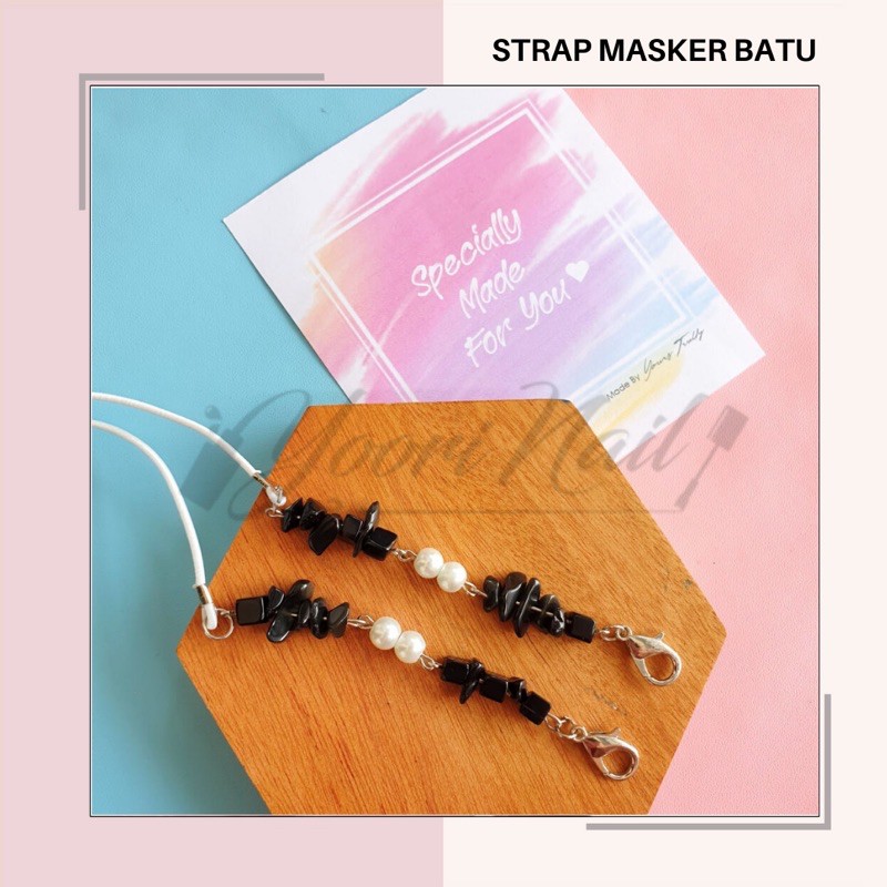 Strap masker batu alam batu mutiara tali masker kalung masker 2in1 batu stone pearl