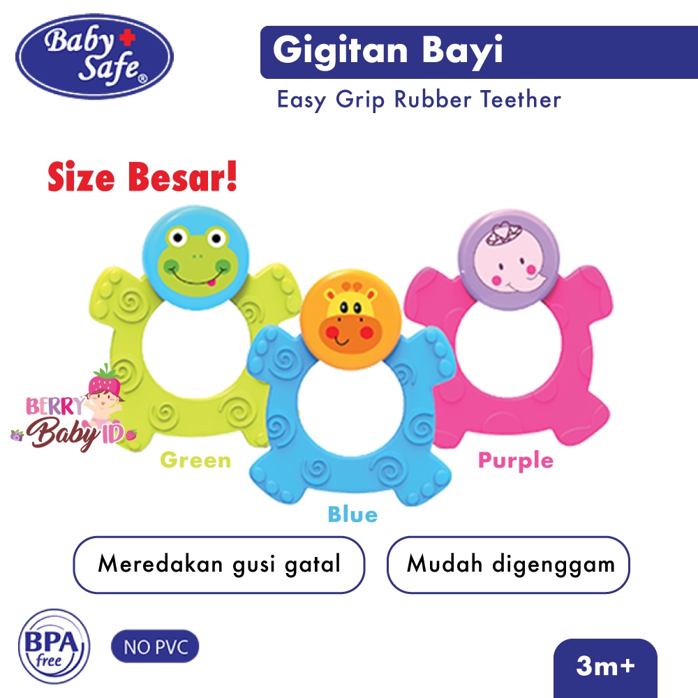 Baby Safe Easy Grip Rubber Teether TT003 Gigitan Bayi dengan Rattle Karakter Lucu BBS063 Berry Mart