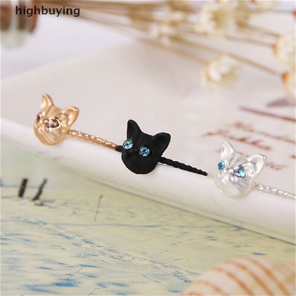 Hbid 1pc Cincin Motif Kucing Mini Lucu Warna Hitam / Emas / Silver Aksen Berlian Imitasi Untuk Wanita