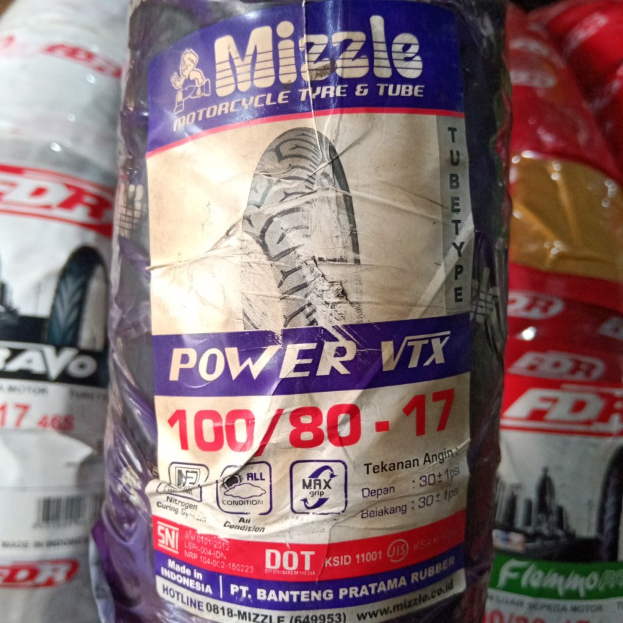Ban Luar Motor Ring Pelek 17 Mizzle, 100/80-17 Power VTX, Non Tubeless