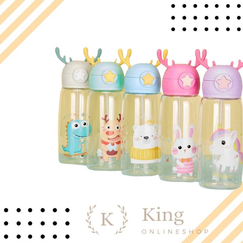 [BR] Botol Minum Anak Model Tanduk Rusa 600ml Karakter Lucu