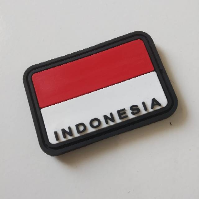 patch rubber BENDERA MERAH PUTIH TULISAN INDONESIA/tempelan karet emblem logo velcro tactical