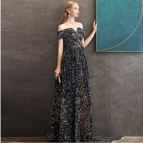 Gaun Wedding Sexy Sequin Evening/Dress Panjang Elegant  Backless