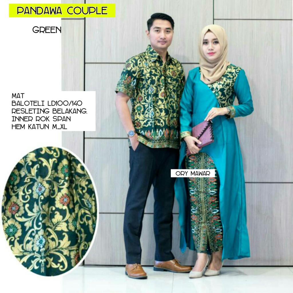 Sarimbit Batik Elegant Couple Longcardi Pandawa - Warna Tosca, Biru, Hitam, Maroon, Late -M L XL