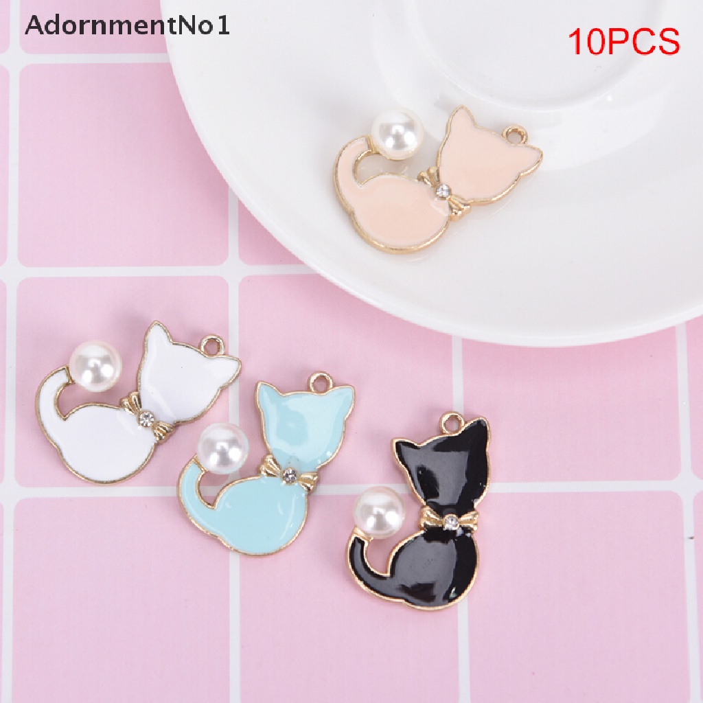 [AdornmentNo1] 10Pcs/Set Enamel Pearl Tail Cat Charms Pendants DIY Crafts Jewelry Findings Gift [new]