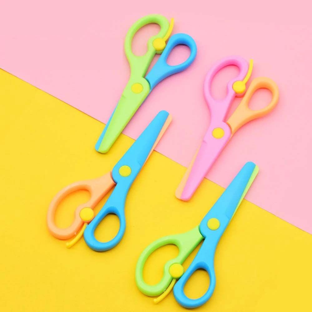 ELEGANT Mini Round Head Scissors Kindergarten Plastic Scissors Paper Cutting DIY Tool Shear Album Scrapbook Photo Cut Handicraft School Supplies Safety Art Scissors/Multicolor