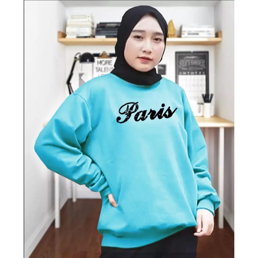 SWEATER WANITA PARIS TEXT /// ATASAN WANITA FLEECE TEBAL KEKINIAN TERBARU''