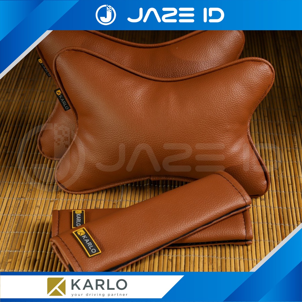 Karlo Paket Bantal Leher Seatbelt Premium Mobil Basic Brown Coklat