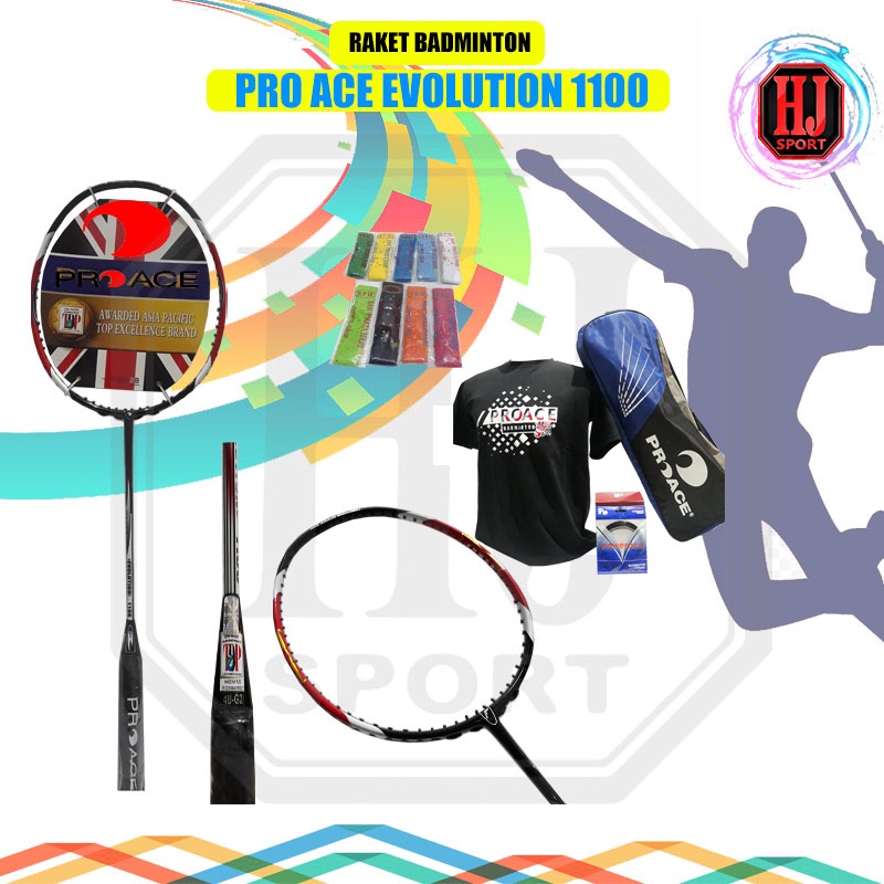 Raket Badminton Original Pro Ace Evolution 1100 Bonus Komplit