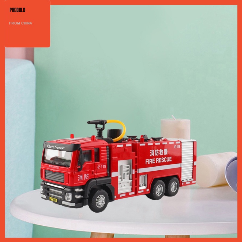 [In Stock] 1:50 Alloy Pull Back Water Tank Fire Truck Sprinkler Model Truck Sound&amp;Light