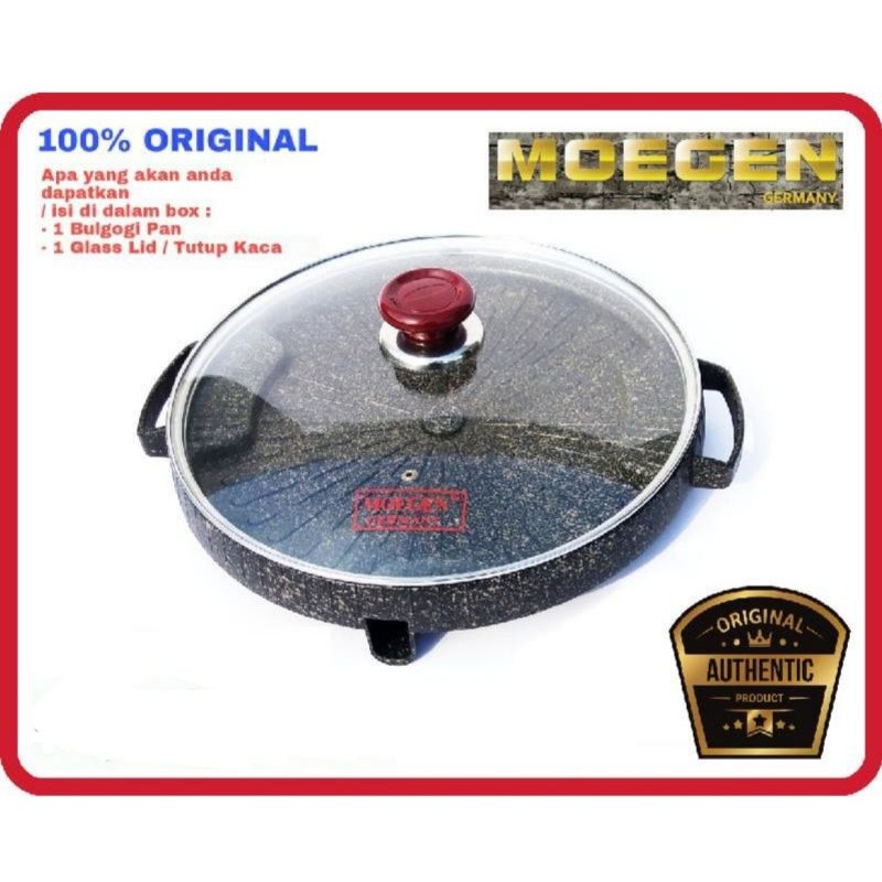 MOEGEN BULGOGI PAN 32CM + Tutup Kaca (Tempered Glass Lid)/Grill Pan/Bulgogi Pan/Grill Pan Korea