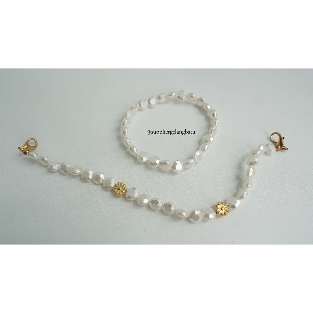 1 set STRAP MASK dan GELANG Mutiara Sintetis CEKO BULAT 8mm pearl