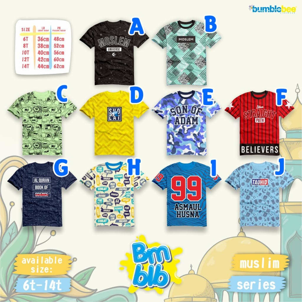 KAOS ANAK LAKI LAKI MUSLIM SERIES PENDEK USIA 6-14 TAHUN