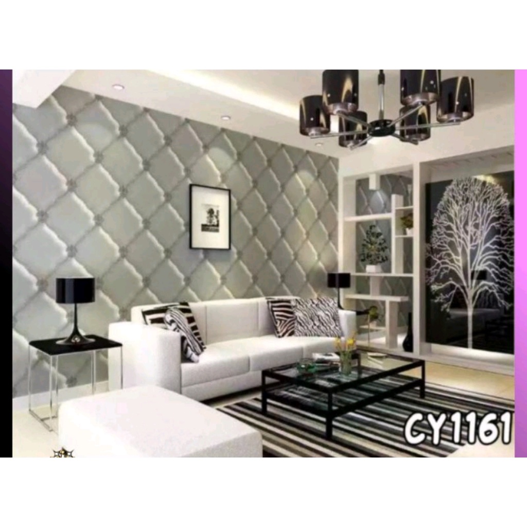 Wallpaper Dinding 3D Abu Abu Silver  || Wallpaper Dinding Kamar Tidur Biru 3D | Wallpaper Kream Tralis 3D-ABU SILVER