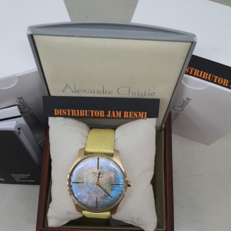 Jam Tangan Wanita Alexandre Christie AC8532MH AC 8532 MH AC8532 MH AC 8532MH Gold Yellow Leather