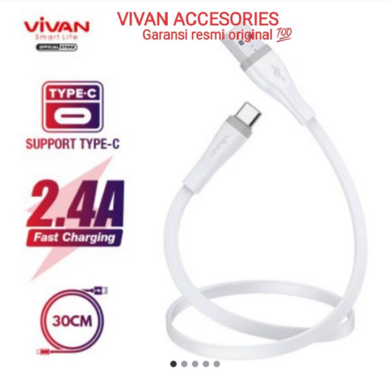 VIVAN SC30S 2,4A.30 CM Type C Quick Charge SR Extended Protection Flat Design Data Cable WHITE