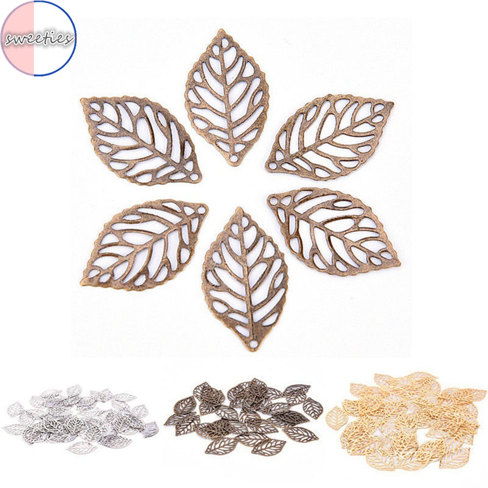 50pcs Liontin Bentuk Daun hollow Bahan Metal Untuk Kerajinan Perhiasan Kalung Gelang Dan Anting