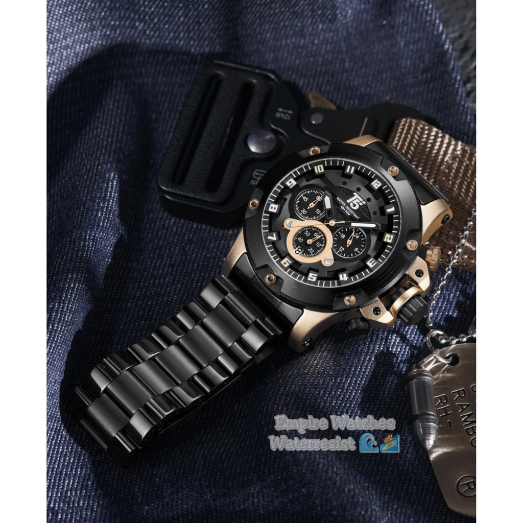 Jam Tangan T5 H3760G H3760 3760 Pria Cowok Analog Chrono dan Tanggal Aktif Rantai Stainless Original Waterproof