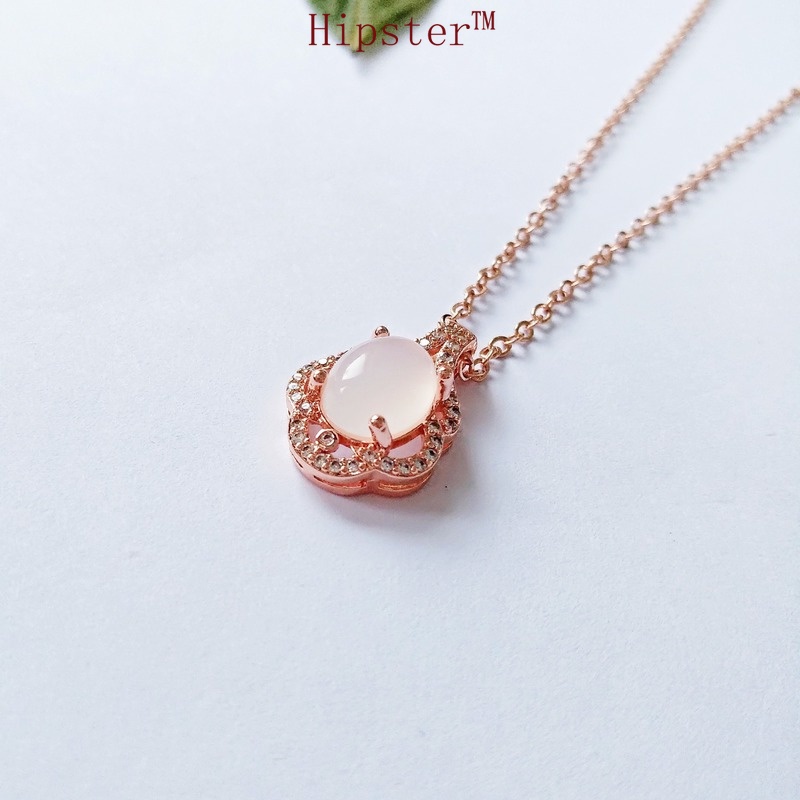 Elegance Retro Full Diamond Light Luxury Rose Gold Pink Crystal Hollow Pendant Necklace