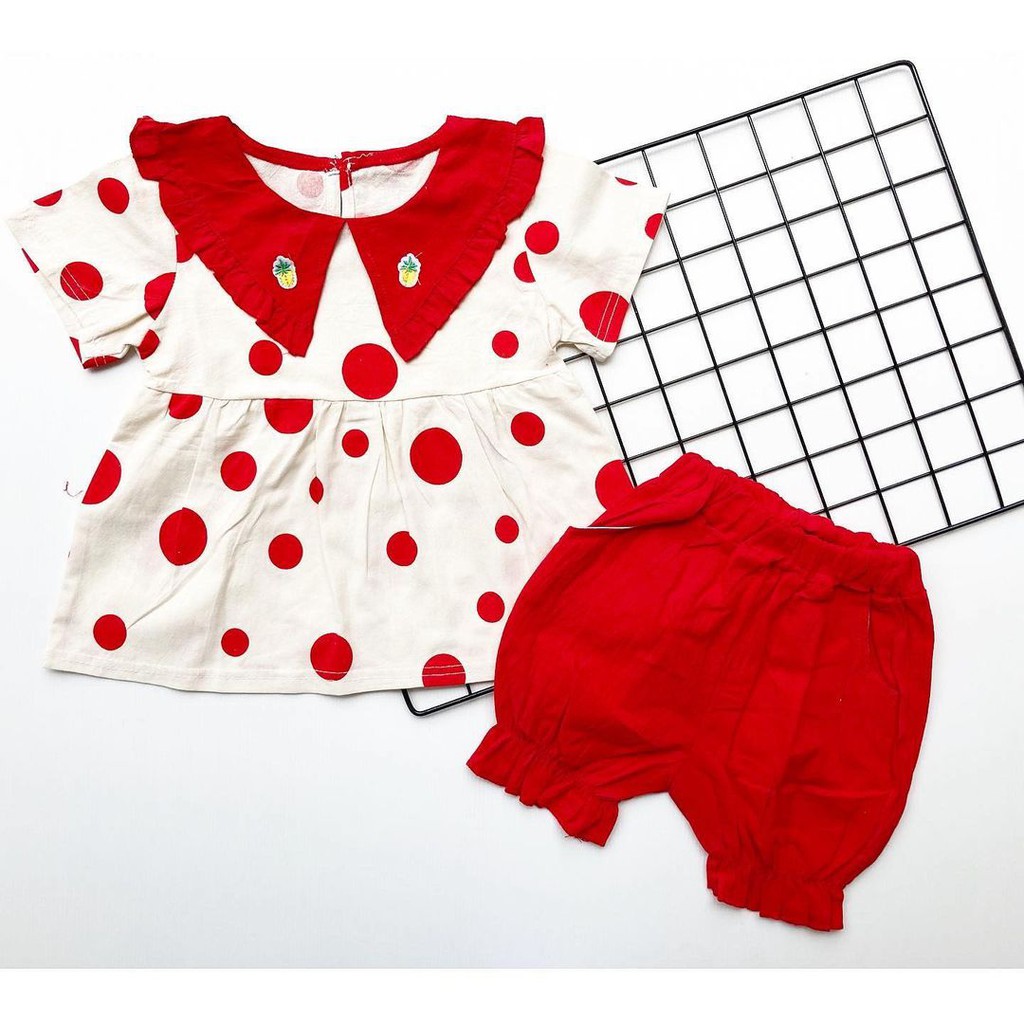 POLKA NANAS Baju Setelan Celana Import Impor Pergi Lucu Fashion Anak Bayi Perempuan Cewek Terlaris