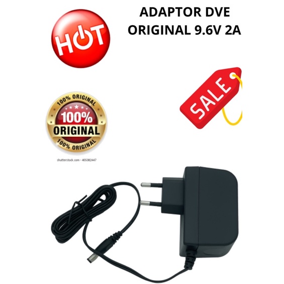 ADAPTOR 9V 2A / 9.6V 2A DVE ORIGINAL BISA UNTUK ARDUINO UNO  JACK SIZE: 5.5*2.1MM