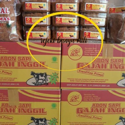 

Abon sapi Asli boyolali kwalitas prima 250gram cap Gajah Inggil Packing super Aman (sapi &ayam rasa manis &pedas)