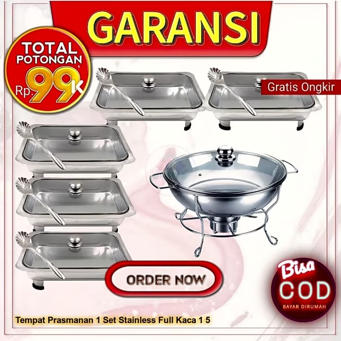 Tempat Prasmanan 1 Set Stainless Full Kaca 1 5