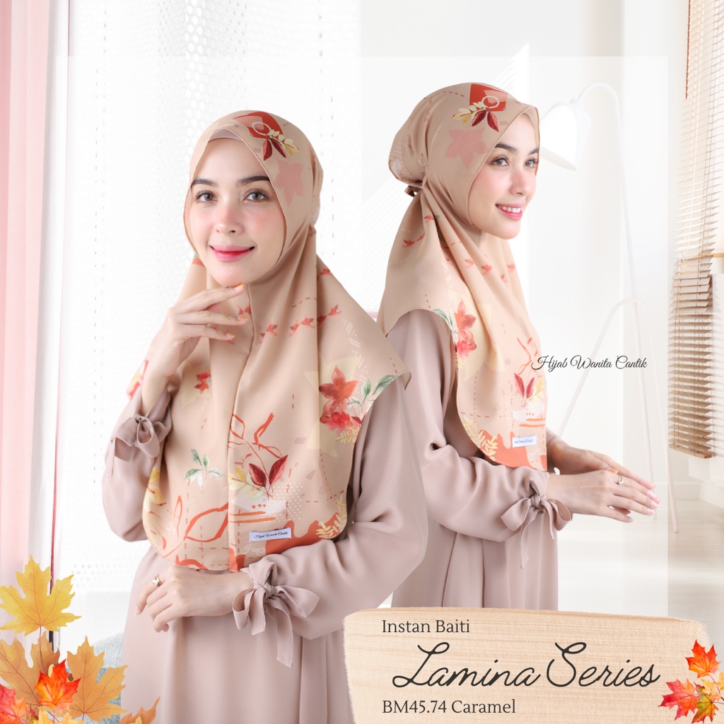 Hijabwanitacantik - Instan Baiti Lamina Series BM45.74 Caramel | Hijab Instan Bergo | Jilbab Instan Motif Printing Premium