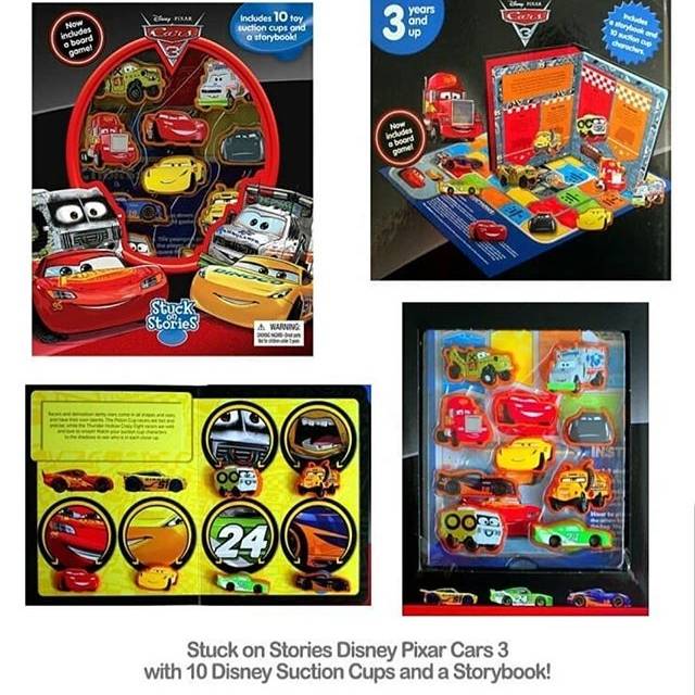 Disney pixar cars 3 stuck on stories include 10 figurines with suction cup and a story book