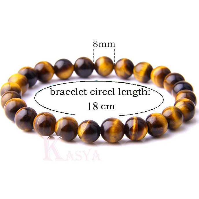 Gelang Batu Pria Wanita NATURAL TIGER EYE 8mm Elastis Red Rose Blue Green Mata Jaguar