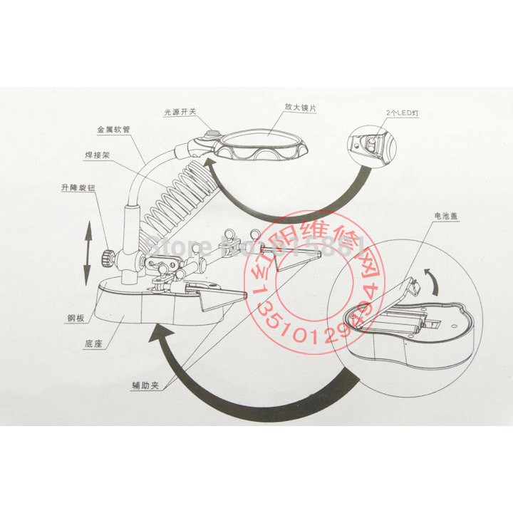 Alat Pegangan Solder Helping Hand dan Kaca Pembesar - MG16129 - Black