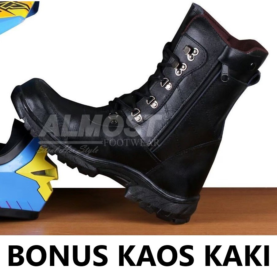 Sepatu PDL PDH TNI Polisi Provos Satpam Satpol PP Almost Venom Safety Kulit Asli Bonus Kaos Kaki