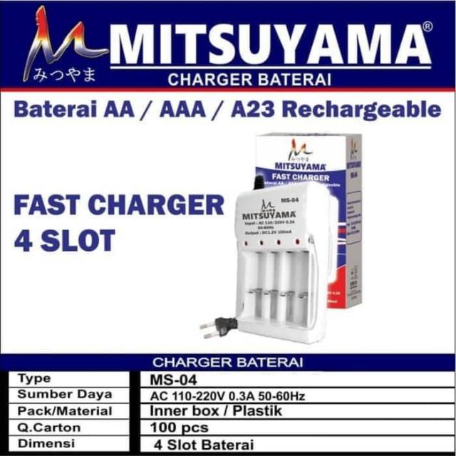 Charger Baterai AA AAA A23 Mitsuyama Fast Rechargeable Battery Casan Baterai