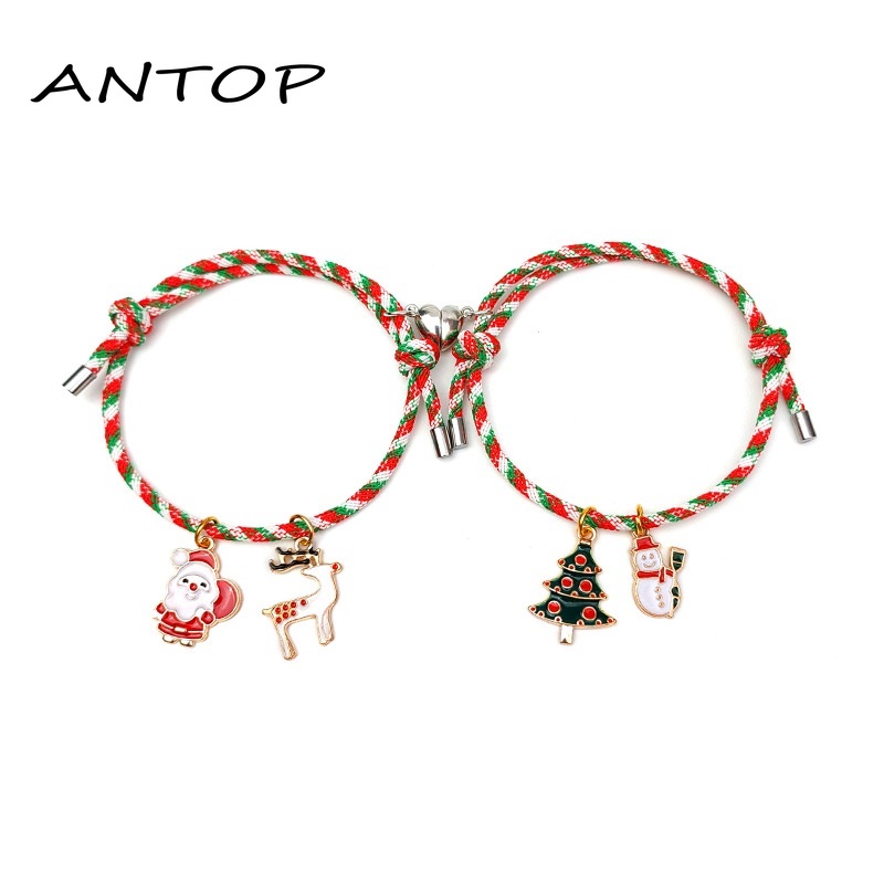 2 Pcs Beberapa Magnet Gelang Menarik Santa Claus Kreatif Adjustable Pesona Gelang Cinta Hadiah Natal ANTOP