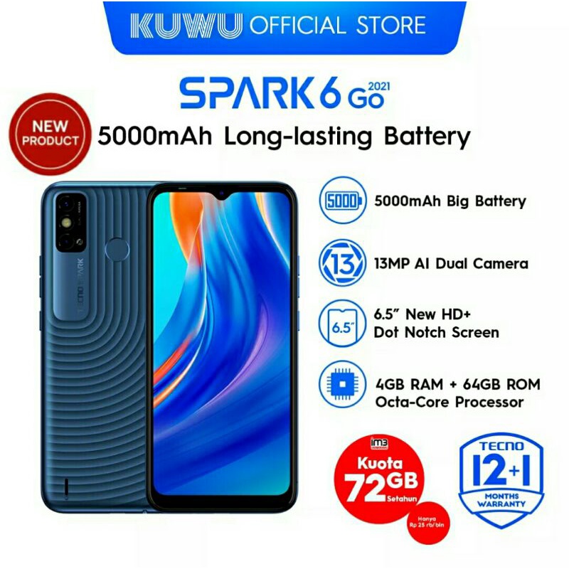 TECNO Spark 6 Go 2021 Ram 4+64GB - Garansi Resmi