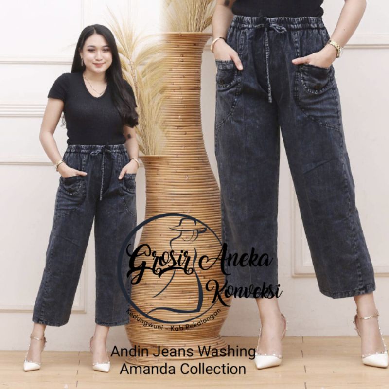 (BISA COD) OOTD CELANA PANJANG KULOT JIN PEREMPUAN REMAJA WANITA JEANS PALAZO JUMBO &amp; KULOT &amp; RAWIS BAHAN JEANS WASH - ALLSIZE JUMBO - KULOT ANDIN JIN