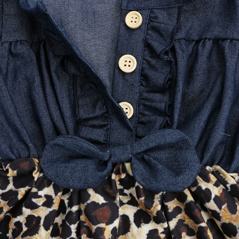 Promo !! Dress anak perempuan / dress denim leopard color import ukuran 3tahun