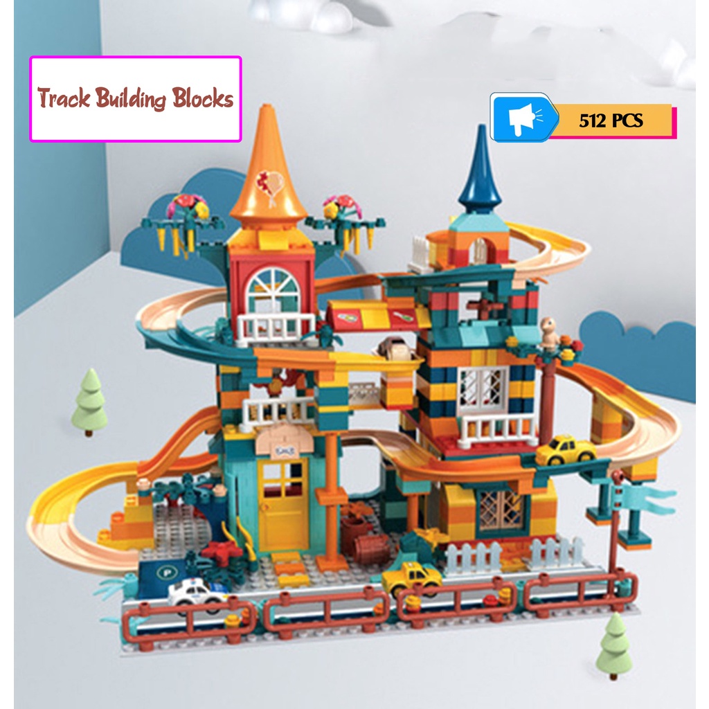 Track Building Blocks 512 PCS Mainan Anak Impor Bricks Block Menyusun Mobil mobilan