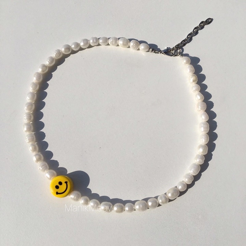 [ COD ] Simple smiley pearl necklace / kalung mutiara smile / peral necklace / kalung manik manik