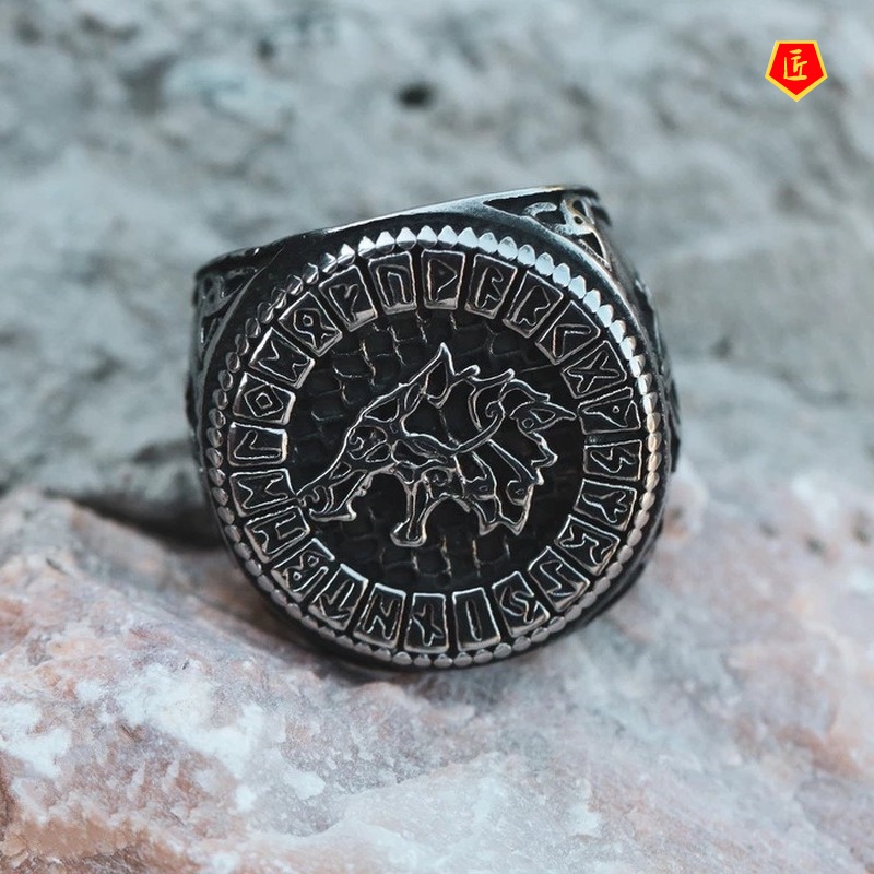 [Ready Stock]Retro Personalized Wolf Ring 925 Silver Black