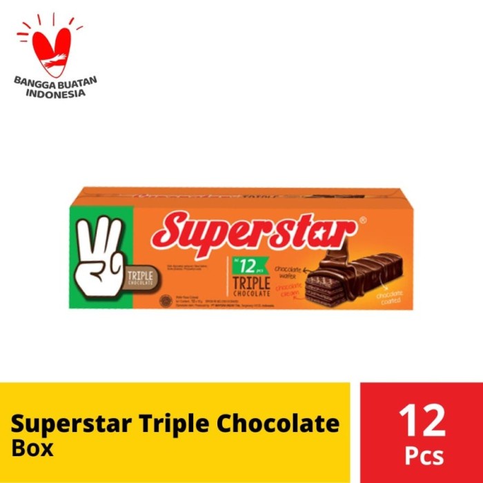 

Biskuit coklat cokelat superstar wafer sandwich triple choco Roma chocolate biscuit 12 pcs 1 box