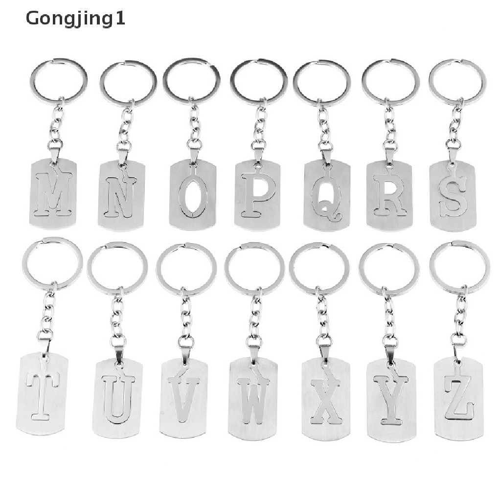 Gongjing1 Gantungan Kunci Bentuk 26 Huruf A-Z Bahan Stainless Steel Untuk Pria / Wanita